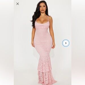 Fashion Nova, lace, pink maxi dress size medium